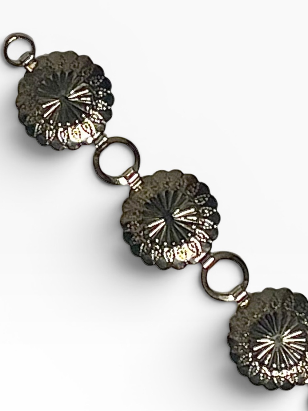 Vintage-Inspired Silver Tone Concho Link Bracelet Western Boho